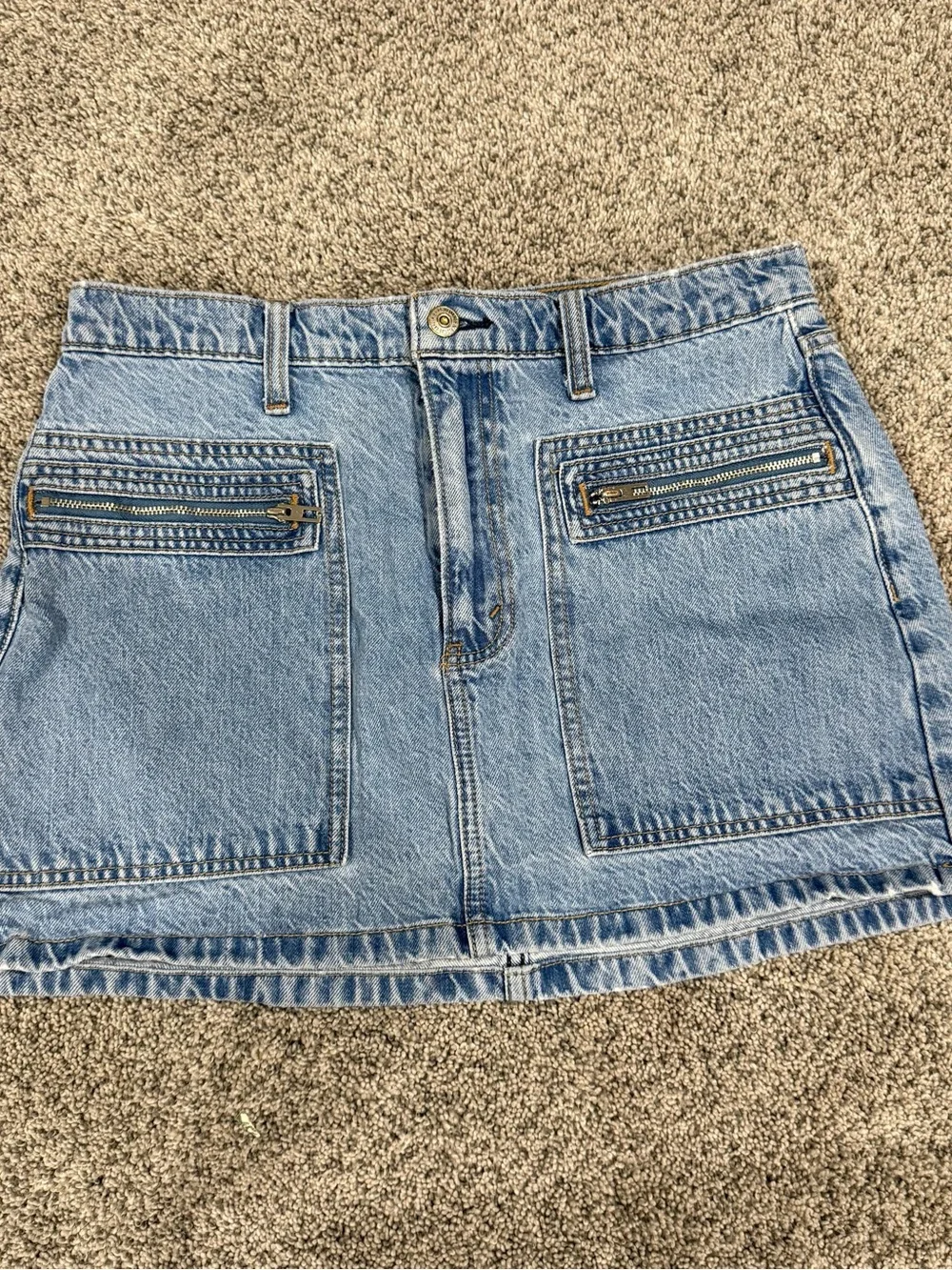 Abercrombie Fitch Light Wash High Rise Pockets Micro Mini Denim Skirt Women US 8